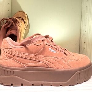 Puma Women's Suede Platform Sneakers - Coral and Chocolate